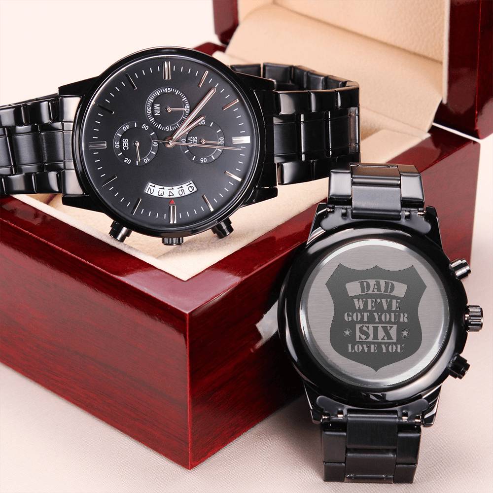 Engraved Watch We've Got Your Six (Charcoal Black) – Men's Watch